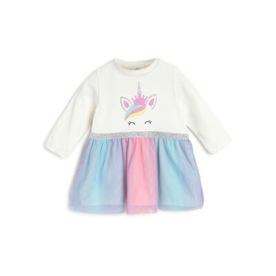 Girls Medium Pink Printed Long Sleeve Dress